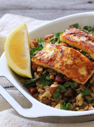 Freekeh Pilaf with Haloumi, Mint, Lemon and Almonds