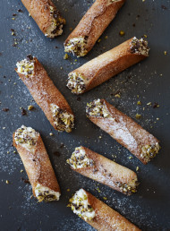 Baked Cannoli with Whipped Ricotta, Chocolate and Pistachios
