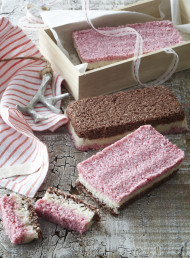 Coconut Ice Raspberry, Vanilla and Chocolate