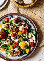 Mozzarella with Warm Tomato and Olive Vinaigrette