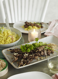 Hoisin Lamb Skewers with Coconut and Turmeric Rice