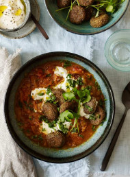 Spicy Red Lentil and Carrot Soup with Chickpea Falafel