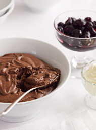 A Bowl of Chocolate Mousse with Cherry Compote