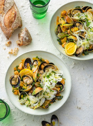 Cockles with White Beans, Greens and Harissa