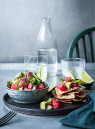Tuna Tartare with Paprika Corn Chips