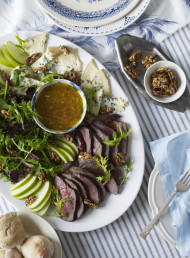 Cervena Salad with Blue Cheese, Spiced Walnuts and Green Apple