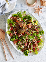 Crispy-Skinned Roast Duck with Lychee, Watermelon and Watercress Salad