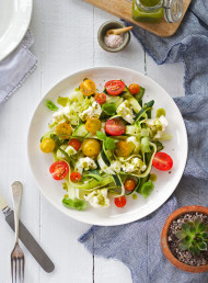 Zucchini Ribbons with Cherry Tomatoes, Ricotta and Herby Anchovy Dressing