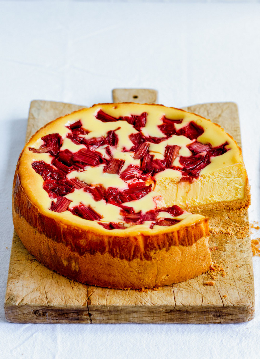 White Chocolate and Rhubarb Baked Cheesecake