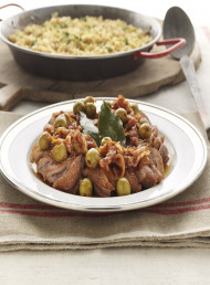 Duck with Green Olives and Sherry on a Saffron Paella