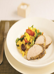 Dukkah Pork with a White Bean and Tomato Salad