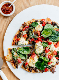 Venison and Spinach Pizza with Harissa
