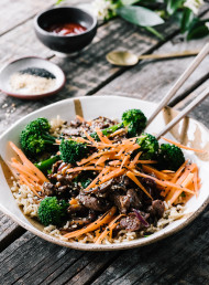 Stir-Fried Lamb, Veges and Mixed Rice