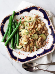 Creamy White Beans with Zucchini, Lemon and Walnuts