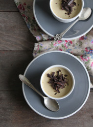 Green Tea and Coconut Sugar Panna Cotta with Dark Chocolate Shavings