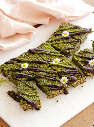 Matcha Muesli Slice with Dark Chocolate Drizzle