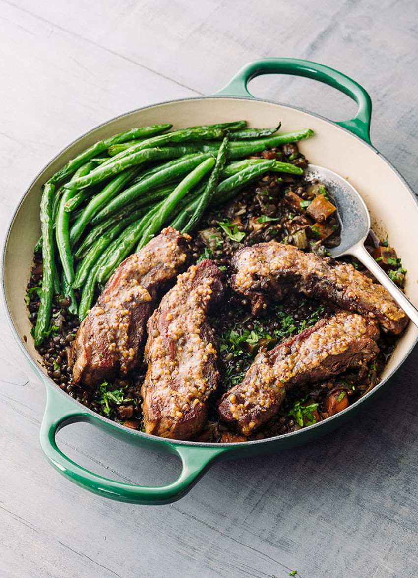 Sticky Glazed Pork Belly with Puy Lentils