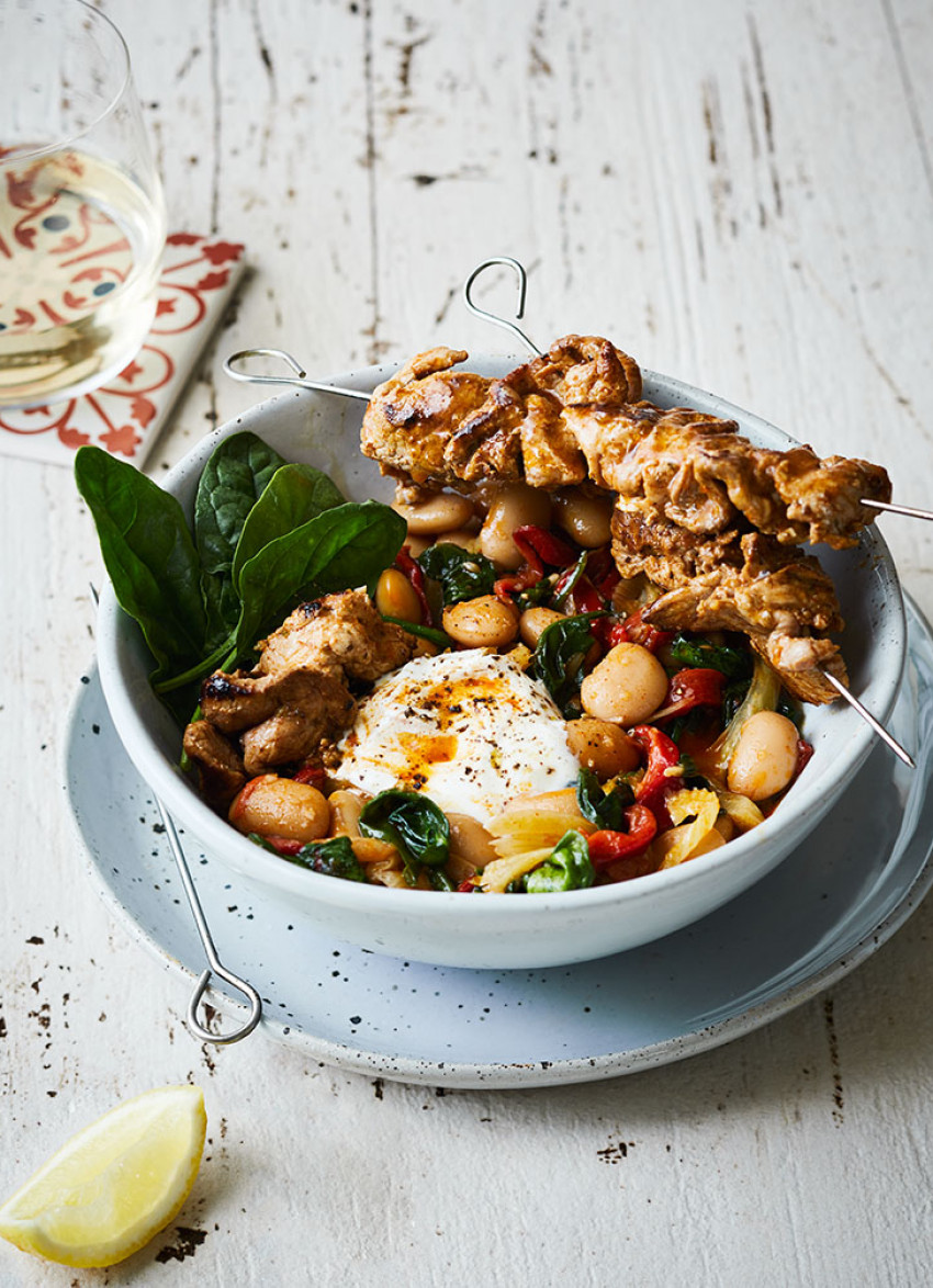 Pork Kebabs with White Beans and Fennel