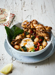 Pork Kebabs with White Beans and Fennel 