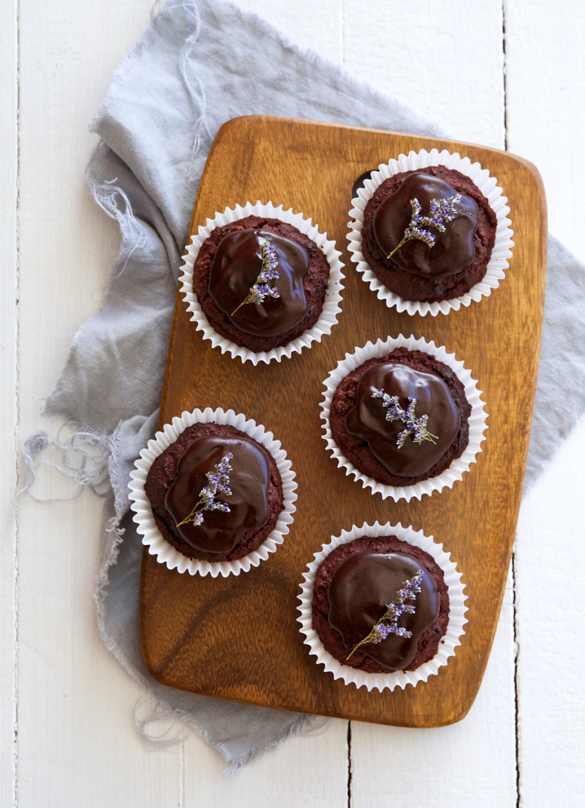 Cacao and Beetroot Babycakes with Dark Chocolate Ganache (gf)
