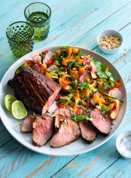 Korean Beef Fillet with Pickled Vegetable and Nectarine Salad