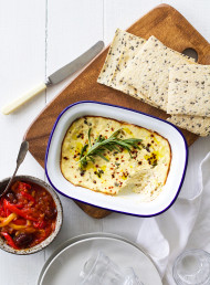 Herb and Chilli Baked Ricotta with Preserved Lemon Pepperonata