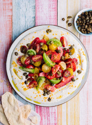 Mixed Tomato Salad with Tahini Yoghurt and Crisp Capers