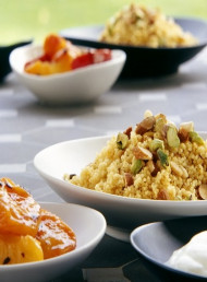 Moroccan Breakfast Couscous with Saffron Fruits and Yoghurt