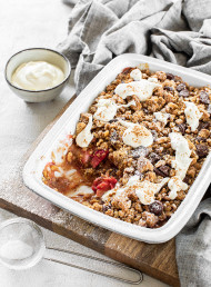 Rhubarb, Pear and Walnut Crumble