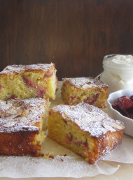 Rhubarb and Coconut Cake with Rose-Hip Roasted Rhubarb