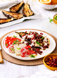 Roasted Eggplant with Spiced Lamb and Tahini