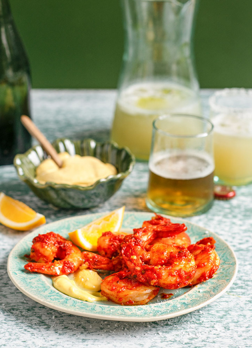 Spicy Harissa Prawns with Lemon and Garlic Aioli (gf)