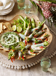 Fresh Spring Rolls with Avocado, Miso and Baby Spinach Dip