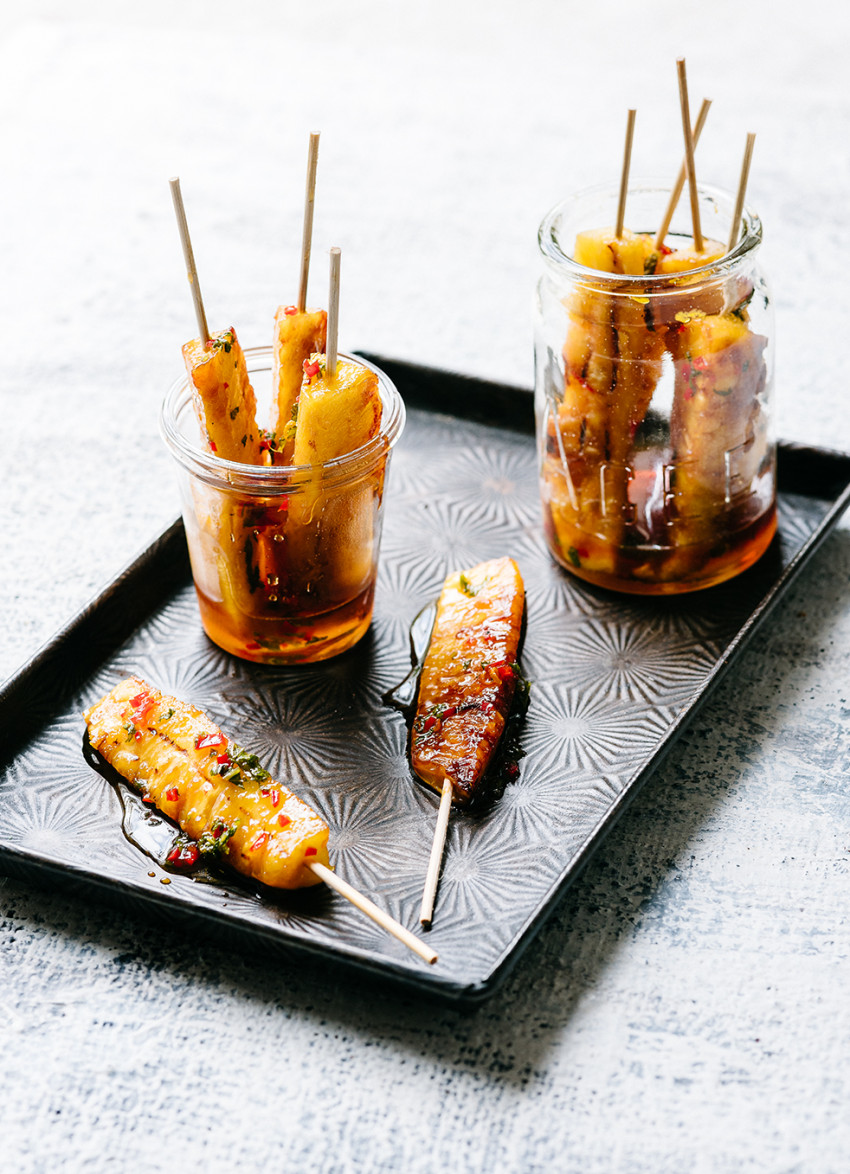 Grilled Pineapple with Rum, Orange and Chilli Syrup