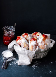 Valentine's Doughnuts with Roasted Strawberries and Vanilla Custard Cream