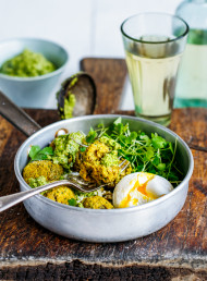 Cauliflower and Chickpea Vege Balls with Parsley and Coriander Pesto